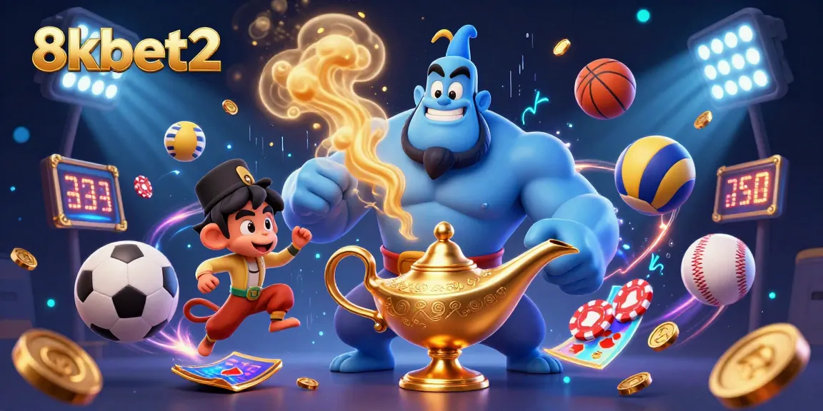 Engage with 8kbet2 by experiencing thrilling sports betting illustrated with dynamic characters and elements.