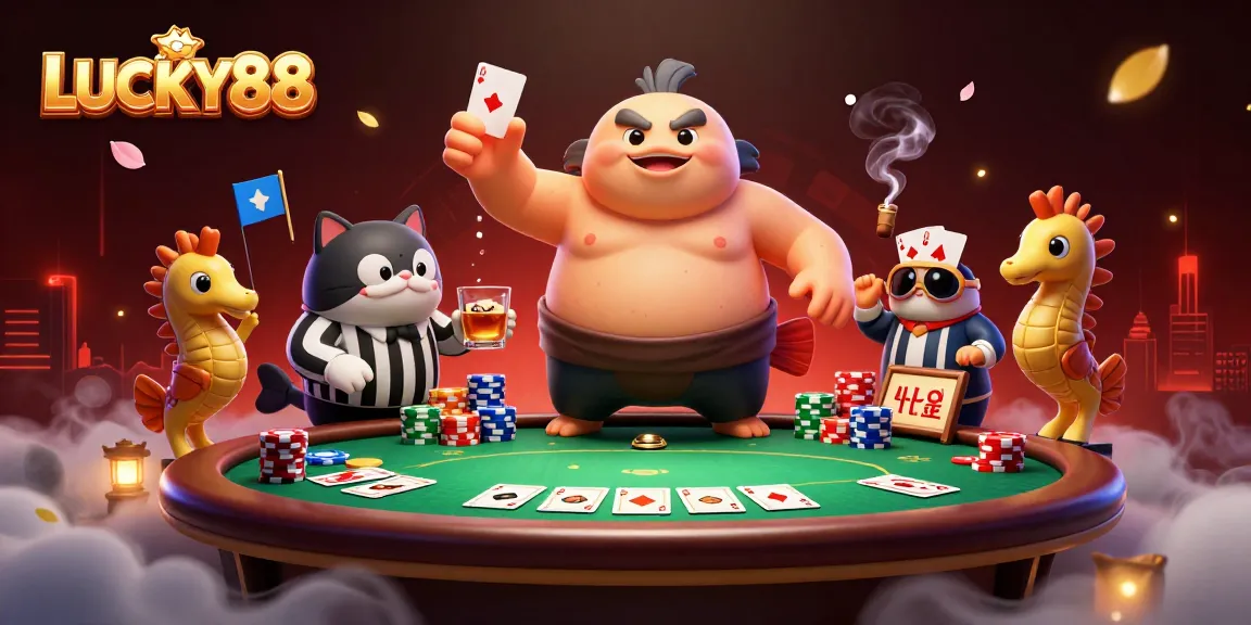 LUCKY88 shows a dynamic poker scene with a festive underwater atmosphere