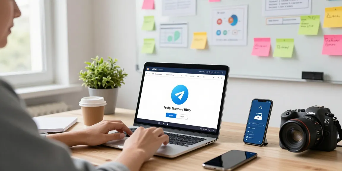 Engaging with the Telegram web version on a modern workspace with creative tools.