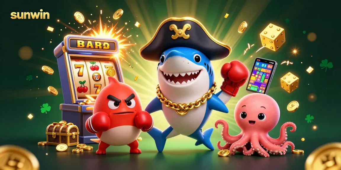 Experience the excitement of sunwin with a thrilling jackpot and charismatic characters in a vibrant casino scene.