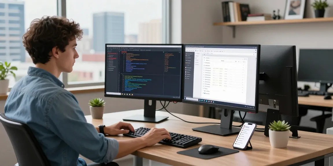 Dynamic tech workspace showcasing a developer at work, embodying the WPS Official Website innovation.