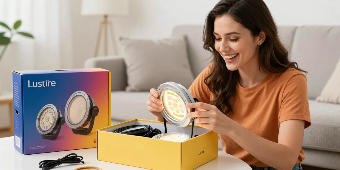Lustre led products featured in an exciting unboxing scene, showcasing online shopping best deals on an e-commerce platform.