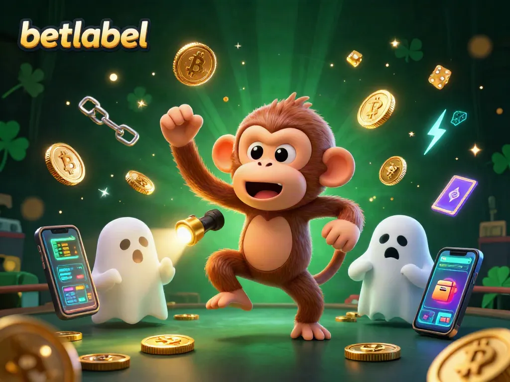 Experience betlabel's thrilling atmosphere with a playful poltergeist juggling winnings in a vibrant casino.