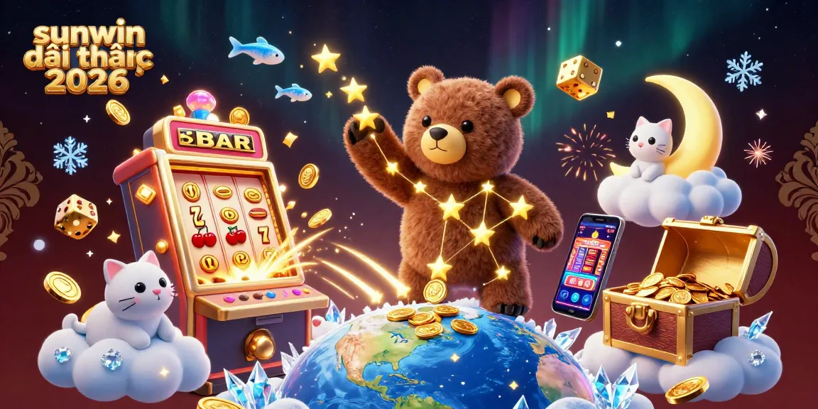 Experience sunwin đổi thưởng 2026 with a vibrant casino scene featuring golden stars and slot machines.
